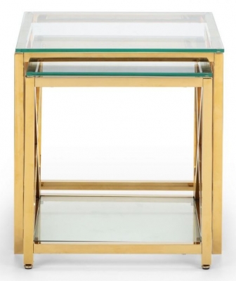 Product photograph of Miami Glass And Gold Nest Of 2 Tables from Choice Furniture Superstore