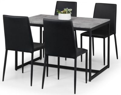 Staten Concrete Effect 4 Seater Dining Set with Jazz Black 4 chairs