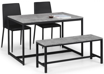 Product photograph of Staten Concrete Effect 4 Seater Dining Set With Jazz Black 2 Chair And 1 Bench from Choice Furniture Superstore