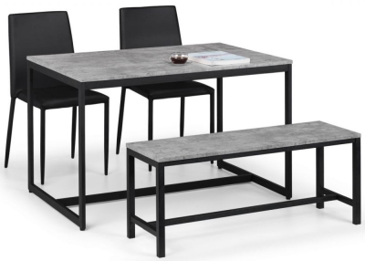 Staten Concrete Effect 4 Seater Dining Set with Jazz Black 2 Chair with 1 Bench