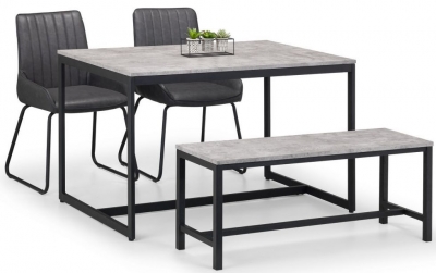 Staten Concrete Effect 4 Seater Dining Set with Soho 2 Chair with 1 Bench