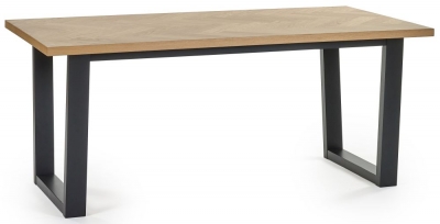 Product photograph of Hilton Herringbone Black And Oak Dining Table - 6 Seater from Choice Furniture Superstore