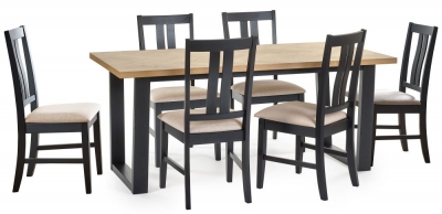 Product photograph of Hilton Black And Oak Herringbone Dining Set With 6 Chairs from Choice Furniture Superstore