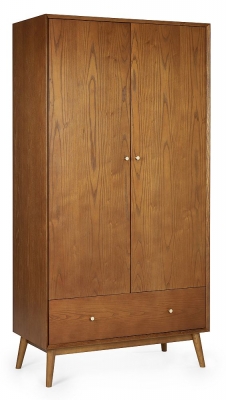 Product photograph of Lowry Cherry Wood 2 Door 1 Drawer Wardrobe from Choice Furniture Superstore