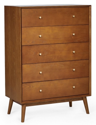 Lowry Cherry Wood 5 Drawer Chest