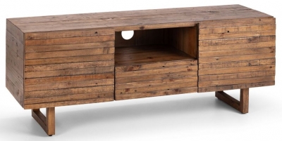 Product photograph of Woburn Reclaimed Pine 2 Door 1 Drawer Media Unit from Choice Furniture Superstore