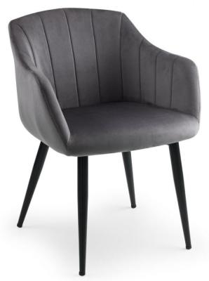 Product photograph of Hobart Grey Velvet Fabric Scalloped Dining Chair Sold In Pairs from Choice Furniture Superstore