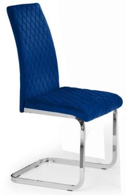 Calabria Blue Velvet Fabric Cantilever Dining Chair Sold In Pairs