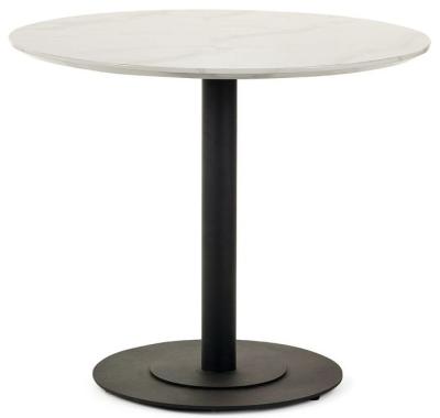 Luca White Marble Effect And Black 2 Seater Round Dining Table