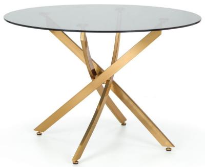 Product photograph of Montero Clear Glass And Gold 2 Seater Round Dining Table from Choice Furniture Superstore