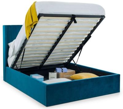 Image of Langham Teal Fabric Ottoman Storage Bed - Comes in Double, King Size and Queen Size Options