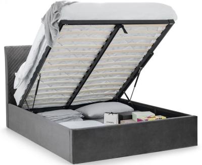 Sanderson Grey Velvet Diamond Quilted Ottoman Storage Bed Comes In Double And King Size Options