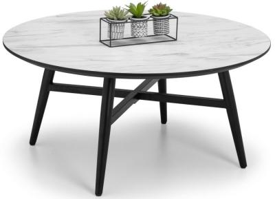 Firenze White Marble Effect and Black Round Coffee Table