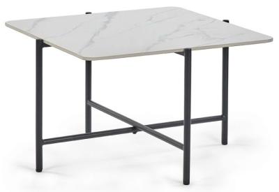 Siena White Marble Sintered Stone and Black Square Coffee Table