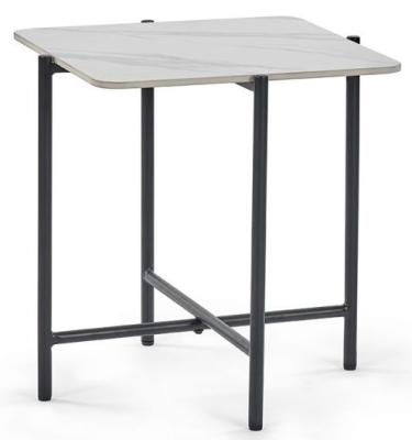 Product photograph of Siena White Marble Sintered Stone And Black Square Lamp Table from Choice Furniture Superstore