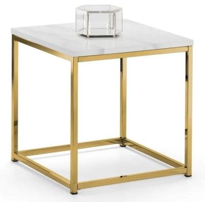 Scala White Marble and Gold Square Lamp Table