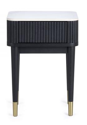 Product photograph of Louis Black Fluted Stone Top 1 Drawer Lamp Table from Choice Furniture Superstore