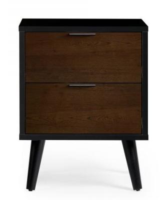 Alba Walnut And Black 2 Drawer Bedside Cabinet