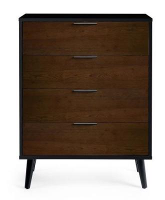 Alba Walnut And Black 4 Drawer Wide Chest