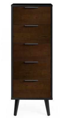 Alba Walnut And Black 5 Drawer Narrow Chest