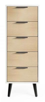 Alba White And Oak 5 Drawer Narrow Chest