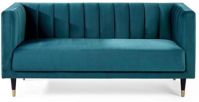 Salma Teal Fabric Scalloped Back 2 Seater Sofa