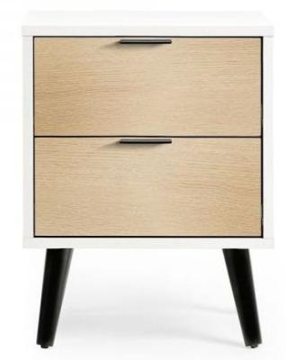 Alba White And Oak 2 Drawer Bedside Cabinet