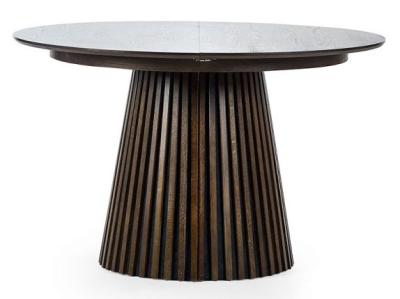 Arya Dark Oak Slatted 6 Seater Round Pedestal Extending Dining Table