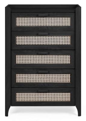 Sydney Black And Faux Rattan 5 Drawer Chest