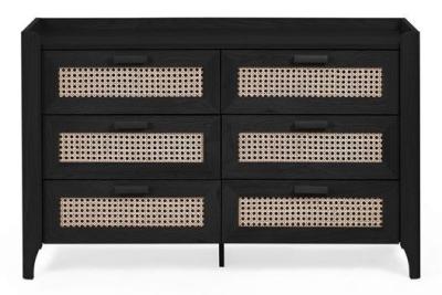 Sydney Black And Faux Rattan 6 Drawer Wide Chest