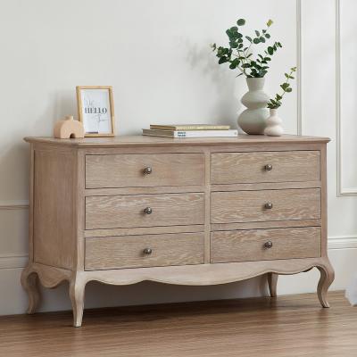 Camille Oak French Style 6 Drawer Wide Chest