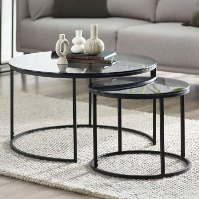 Chicago Smoked Glass Round Nest Of Coffee Tables