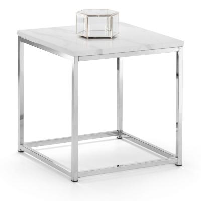 Scala White Marble Effect And Chrome Square Lamp Table