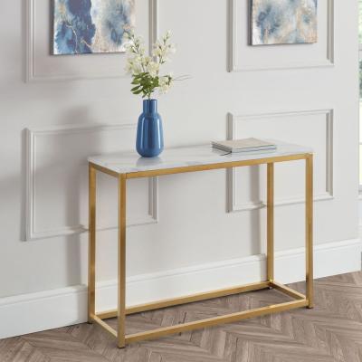 Scala White Marble Effect And Gold 100cm Console Table