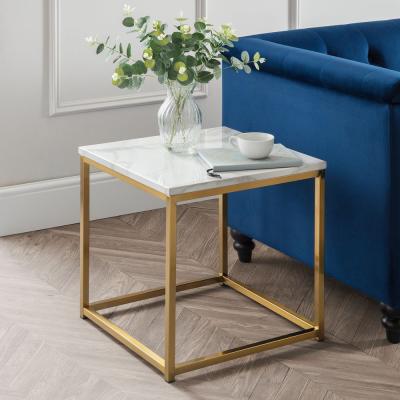 Scala White Marble Effect And Gold Square Lamp Table