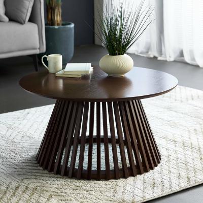Ollie Dark Oak Round Coffee Table With Slatted Base