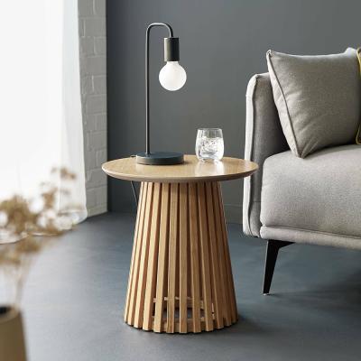 Ollie Natural Oak Round Lamp Table With Slatted Base