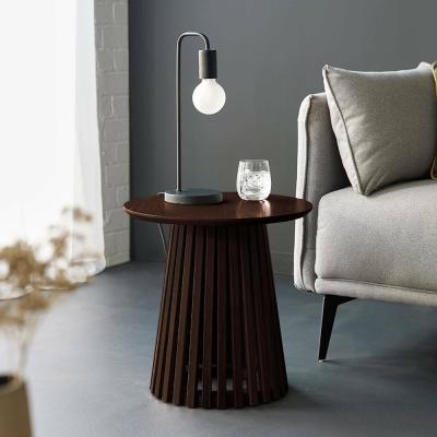 Ollie Dark Oak Round Lamp Table With Slatted Base