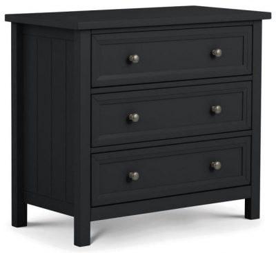 Maine Anthracite Lacquered Pine Wide 3 Drawers Chest