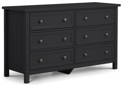 Maine Anthracite Lacquered Pine Wide 6 Drawer Chest