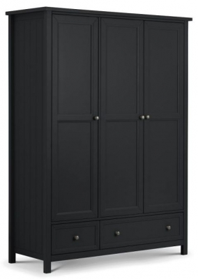 Maine Anthracite Lacquered Pine 3 Door 2 Drawers Wardrobe