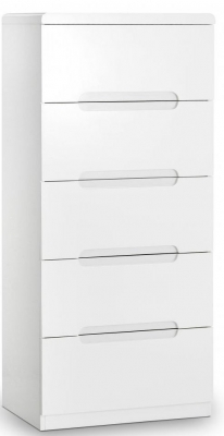 Product photograph of Manhattan White High Gloss Narrow 5 Drawer Chest from Choice Furniture Superstore