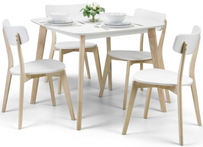 Casa White and Oak Square Dining Table Set with 4 Chairs