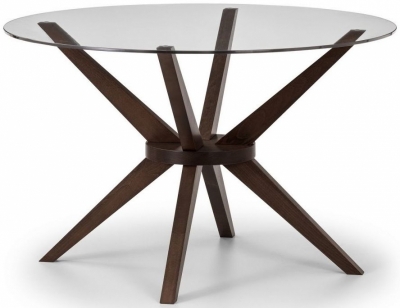 Product photograph of Chelsea Glass And Walnut Round Dining Table - 4 Seater from Choice Furniture Superstore