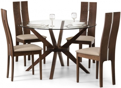 Chelsea Walnut and Glass Round 6 Seater Dining Set with 4 Cayman Chairs