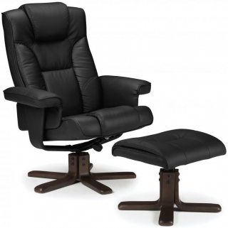 Malmo Black Leather Recliner Chair with Footstool