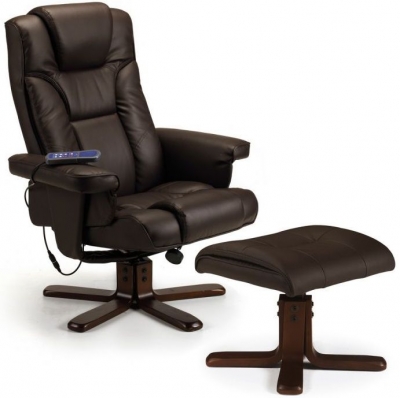 Image of Malmo Leather Swivel Recliner Massager Chair with footstool - Comes in Black and Brown