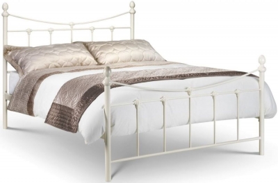 Product photograph of Rebecca Stone White Metal Bed - Comes In Single Double And King Size Options from Choice Furniture Superstore