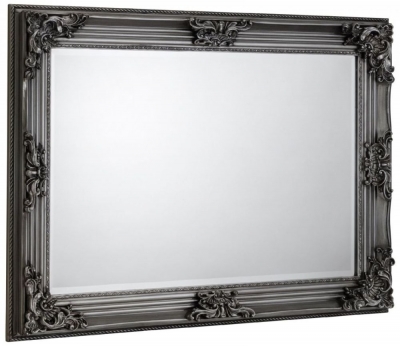 Rococo Pewter Lacquered Carved Rectangular Wall Mirror - 110cm x 80cm