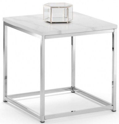 Product photograph of Scala White Marble Effect And Chrome Square Lamp Table from Choice Furniture Superstore